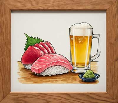 マグロとビール